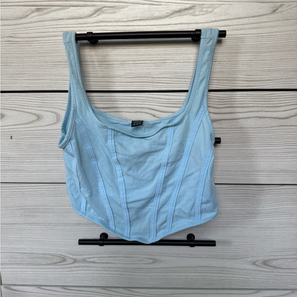 SHEIN Blue Sleeveless Bustier Tank Top